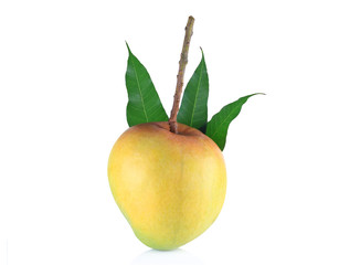 Mango with leaves isolated on white background.