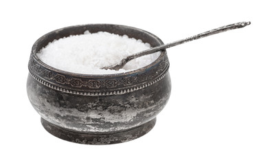 silver salt cellar with spoon with Rock Salt