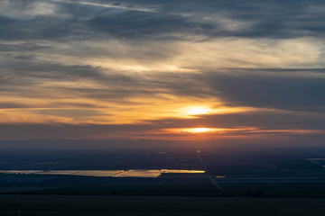 sunset over farm land