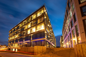 Modern office building in the evening