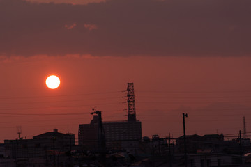 Sunset in the city.  Aichi, Japan