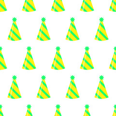 Party hat seamless pattern on white background. Birthday hat set. Vector fun decoration.