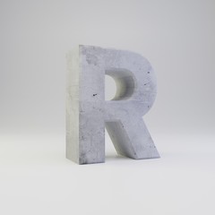 Concrete letter R uppercase with plaster texture isolated on white background