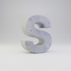 Concrete letter S uppercase with plaster texture isolated on white background