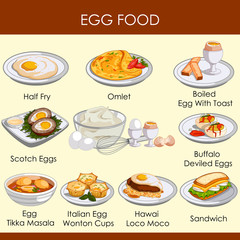easy to edit vector illustration of different variety of food made of Egg
