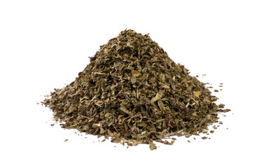 mint leaves heap isolated on white background. front view