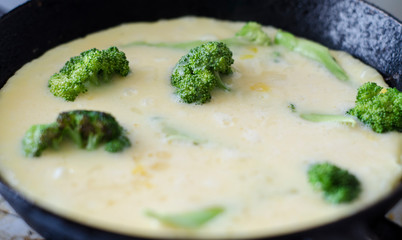 Healthy omelet with broccoli. Vegetarian scrambled eggs with broccoli.