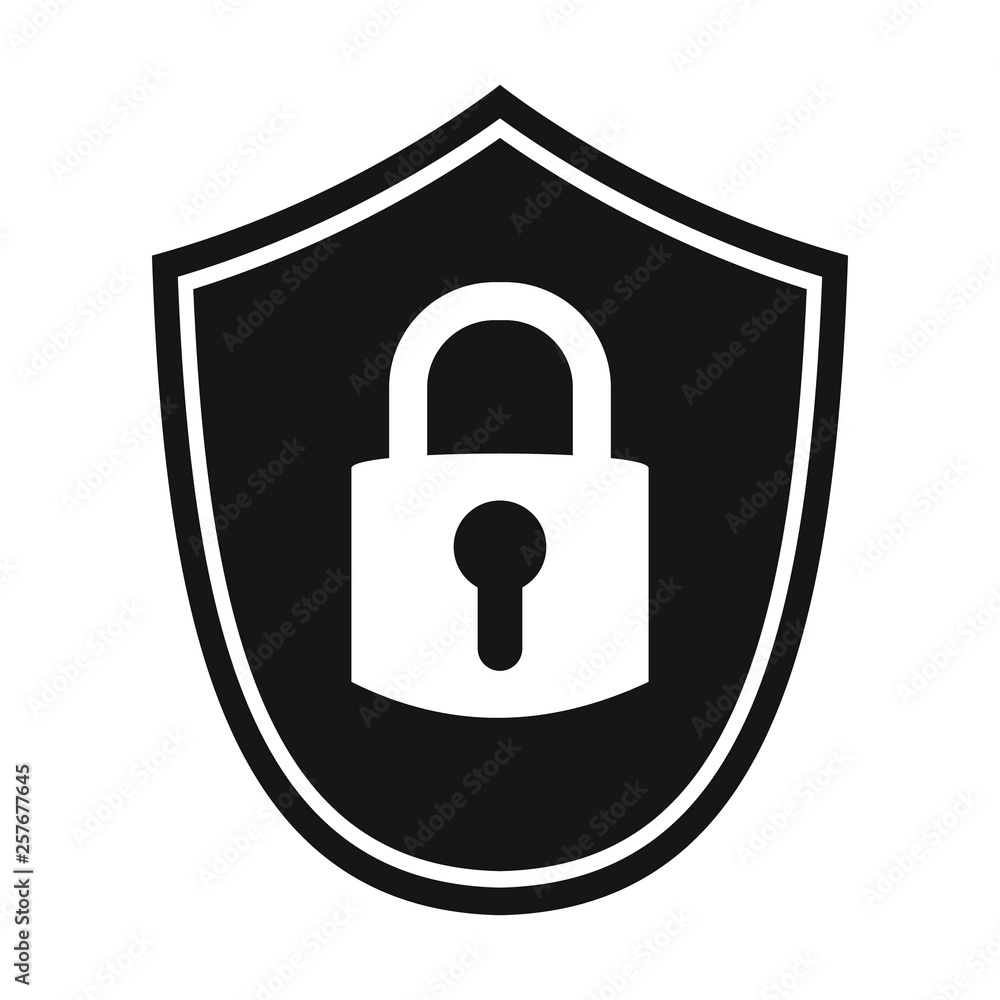 Poster shield security with lock symbol. protection, safety, password security vector icon illustration. fi