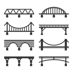 Bridge Icon Set on White Background. Vector