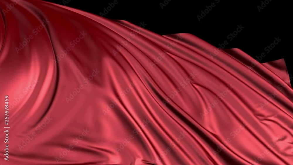 Poster red silk in slow motion. the fabric develops smoothly in the wind. wind waves spread through the fab