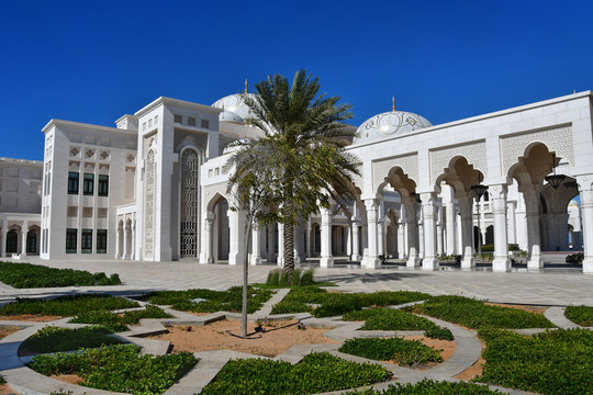 Abu Dhabi, Arab Emirates, March, 19, 2019. Presidential Palace in sunny day in Abu Dhabi city in Arab Emirates
