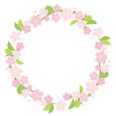Fototapeta na wymiar 葉桜のサークルフレーム(白背景)