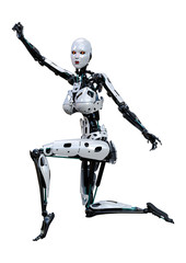 3D Rendering Female Robot on White