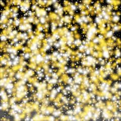 Gold Glitter Vector Texture on a Black. Golden Glow Pattern. Golden Christmas and New Year Snow. Golden Explosion of Confetti. Star Dust. Abstract Flicker Background with a Party Lights Design. 