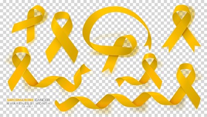 Sarcoma and Bone Cancer Awareness Week. Yellow Color Ribbon Isolated On Transparent Background. Vector Design Template For Poster.