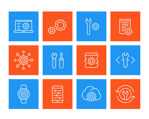 development, engineering, configuration line icons set