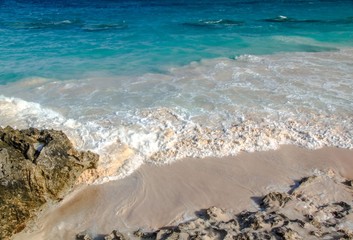 Bermuda. Turquoise water of Atlantic ocean and blue sky. Fantastic view on beach. Beautiful background.