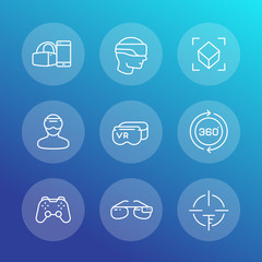 virtual reality, VR glasses, augmented reality linear icons