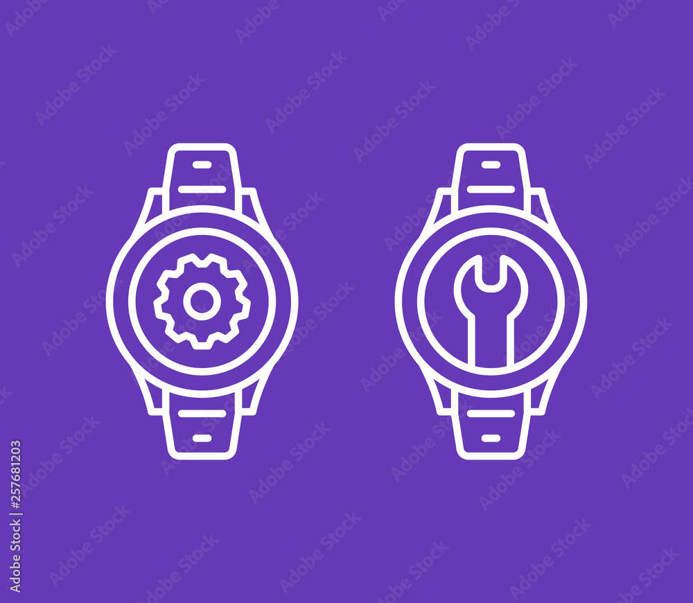 Sticker watch repair icons, linear style