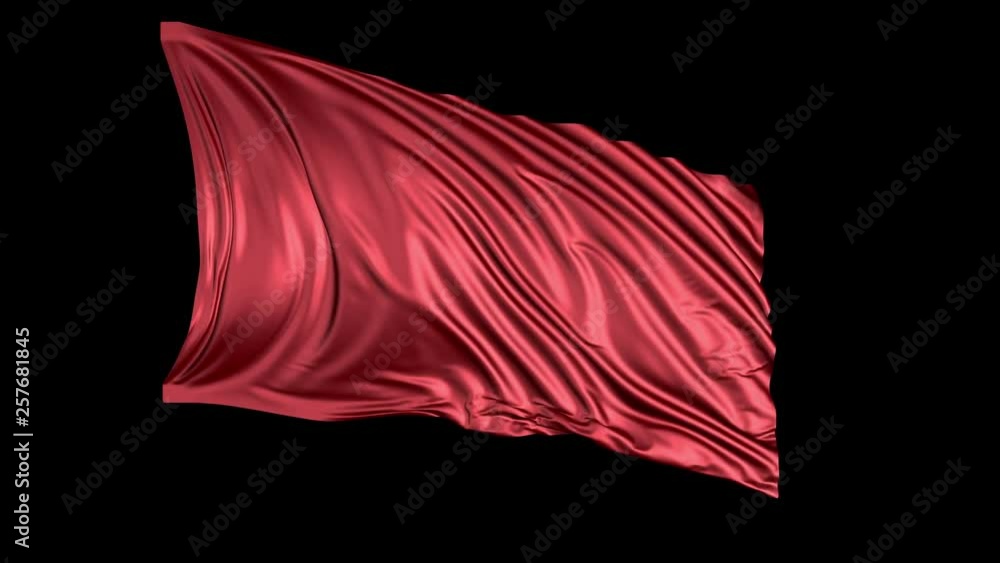 Poster red silk in slow motion. the fabric develops smoothly in the wind. wind waves spread through the fab