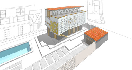 Fototapeta na wymiar house building, 3d illustration