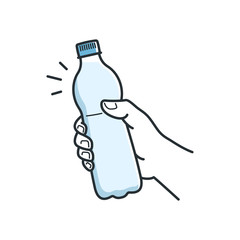 Hand hold water bottle. Male hand holding plastic