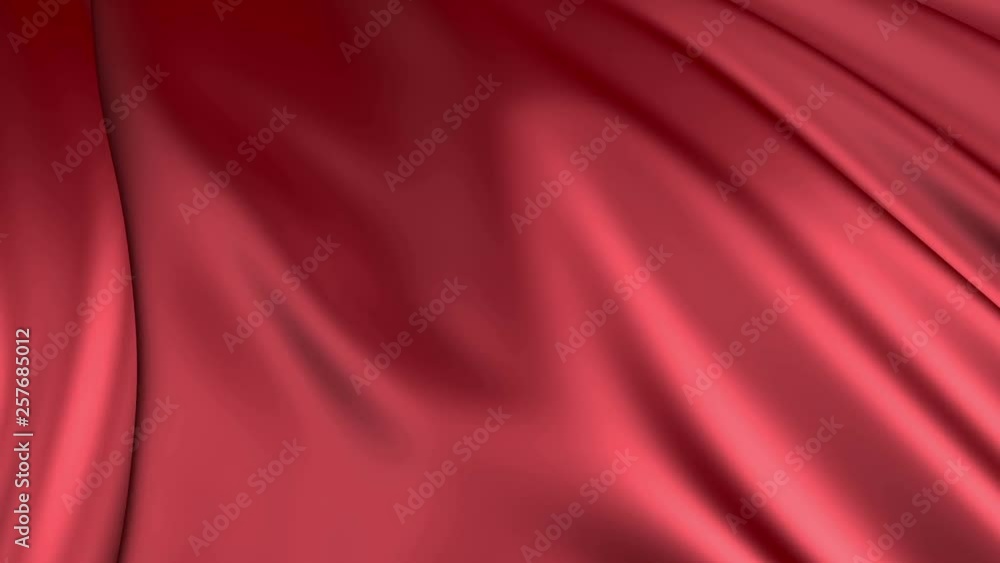 Poster red silk in slow motion. the fabric develops smoothly in the wind. wind waves spread through the fab