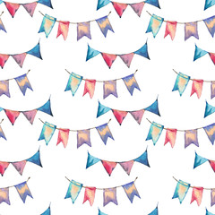 Watercolor seamless abstract pattern with colorful party garlands