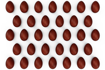 Pattern chocolate eggs. Background of eggs. Concept happy easter. Eggs as a symbol of the holiday. Background for healthy food, easter, eggs food production, 3D illustration