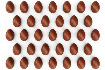 Pattern brown eggs. Background of eggs. Concept happy easter. Eggs as a symbol of the holiday. Background for healthy food, easter, eggs food production. 3D illustration