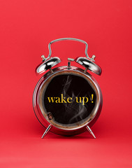Retro Alarm clock coffee with text wake up