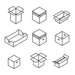 Set of cardboard boxes from thin lines, vector illustration.