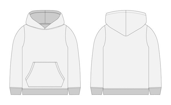 Technical sketch for men grey hoodie. Mockup template hoody.