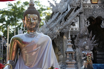 Silver Buddha of the silver temple  Wat Sri Suphan In Chiang Mai Thailand 