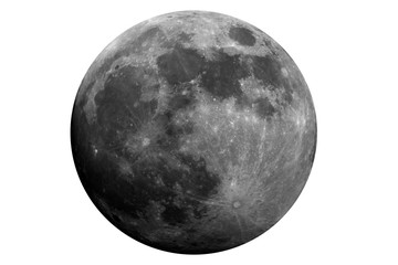 Model of waxing gibbous moon phase, isolated in the white, original is a photo taken with large diameter telescope of mine.