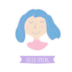 Cute girl vector illustration hello spring theme.