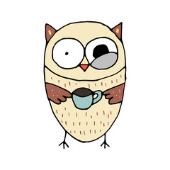 Cute cartoon owl in the style of doodle.