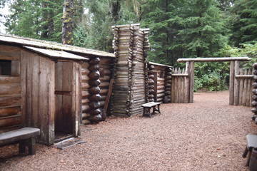 Astoria, Oregon. U.S.A.  October 22, 2017. Fort Clatsop National Park-replica of Lewis and Clark’s Expedition’s winter quarters Dec. 1805 to Mar. 1806. 
