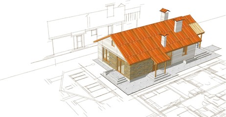 Fototapeta na wymiar house, architectural project, sketch
