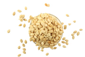 organic watermelon seeds citrullus lantus or magajtari seeds isolated on white background top view