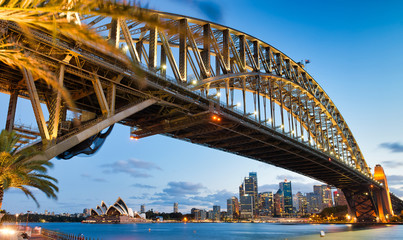 Fototapeta premium Sydney Harbor Bridge at night, city symbol, Australia