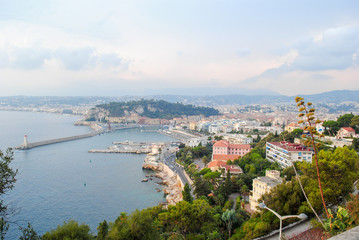 Naklejka na ściany i meble Panoramic view of the city of Nice, France in cloudy day. end of the season