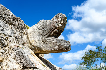 Sculpture of a snake at Mayapan ruins, Yucatan, Mexico