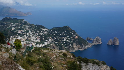 View from a cliff on the island of Capri, Italy, and rocks in the sea