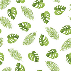 Seamless background with tropical leaves