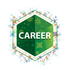 Career floral plants pattern green hexagon button