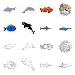 Vector design of sea and animal icon. Collection of sea and marine vector icon for stock.