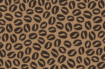 Coffee. Pattern. Abstract coffee beans on brown background 