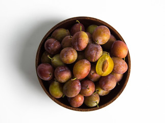 Overhead view of prunus in a bowl