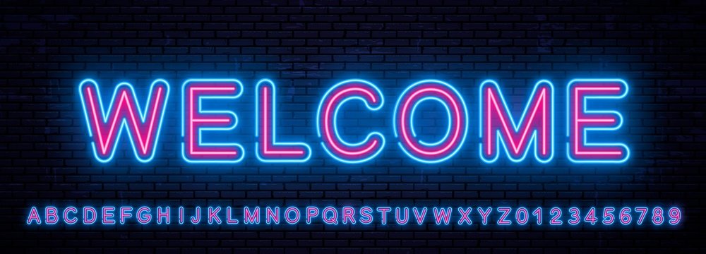 Beautiful set of vector neon english letters